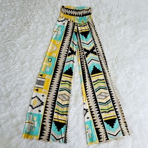 Graphic Pattern Pants Wide Leg High Waist